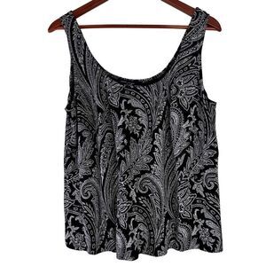 Alex Evenings Black Glittery Paisley Tank Top Womens 1X Elegant Stretch Glam